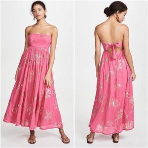 NWT Free People Pink & Gold Strapless Maxi Dress
